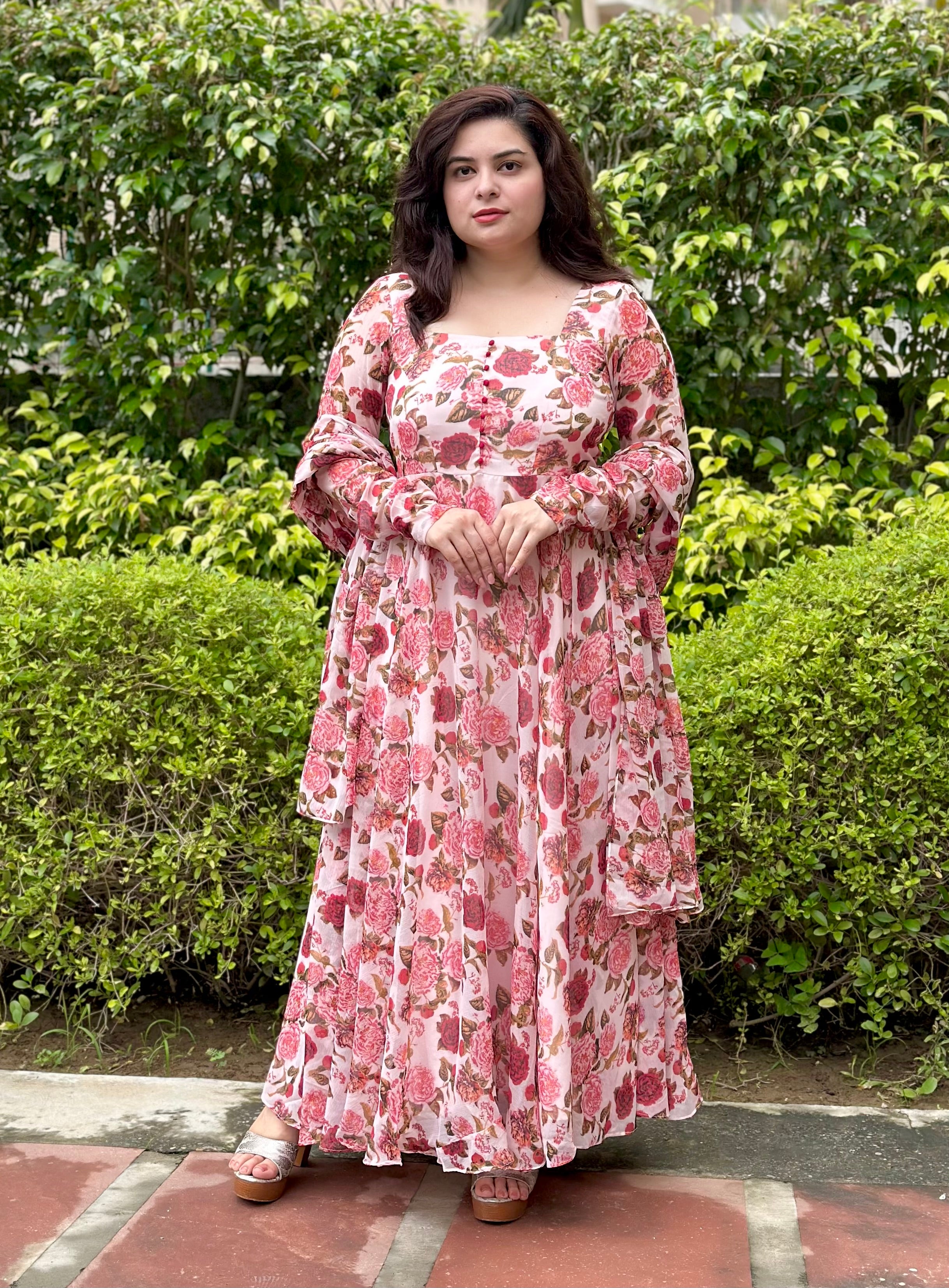 Printed Floral Pastel Anarkali|Heavy Flare- Festive & Wedding wear