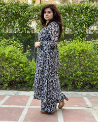 Black & White Georgette Front Slit Anarkali Set