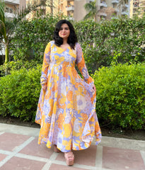 Party wear printed hand embroidered chiffon anarkali