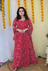 Party wear Hand Embroidered Digital printed Anarkali with dupatta
