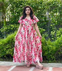 Floral Pink Chiffon Maxi Dress