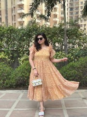 Yellow Georgette Summer Dress For Women with Flattering Sleeves