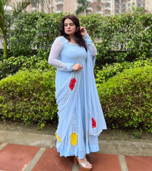 Party wear Hand Embroidered Powder Blue Georgette Anarkali