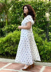 White georgette butterfly maxi dress