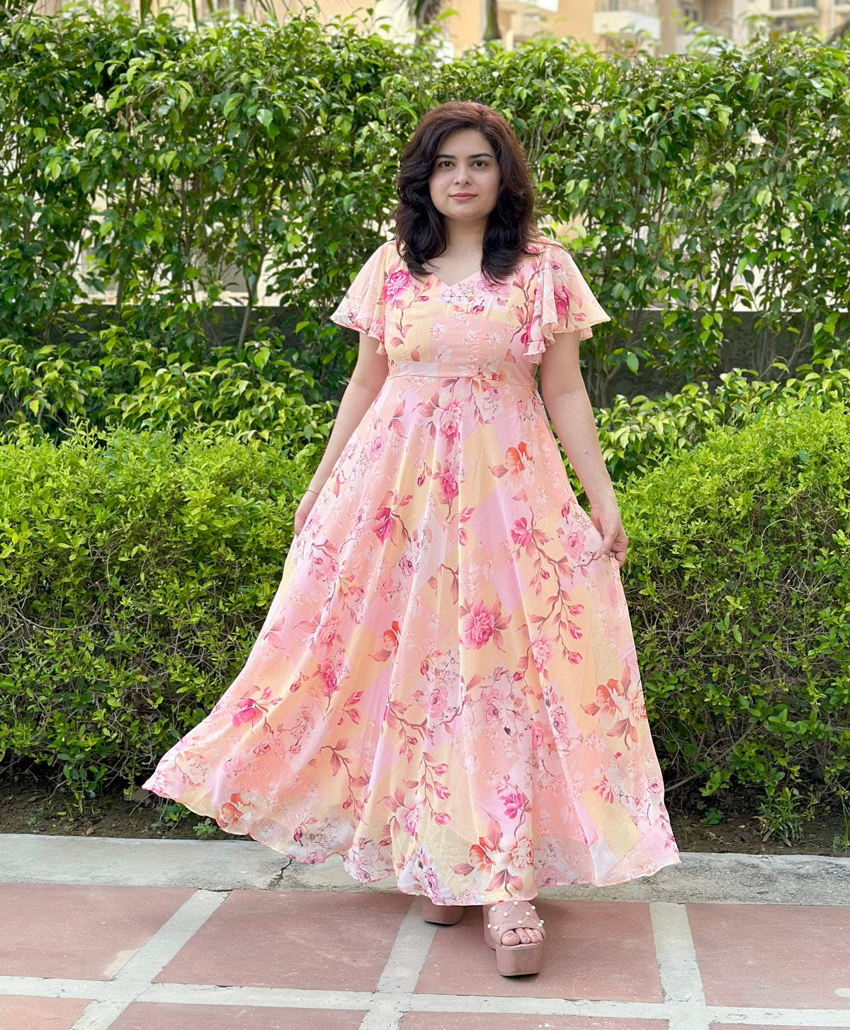 Pastel floral maxi dress