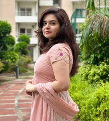 Hand Embroidered Pink Foil Printed Skirt Set