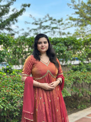 Bronze Silk Hand Embroidered Anarkali-Wedding &Festive wear