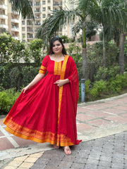 Red Cotton Anarkali Gown with zari Border| South Temple Style