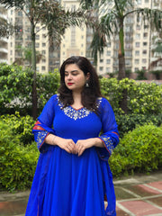 Royal blue real mirror embroidered anarkali