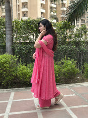 Pink Lurex Anarkali Set