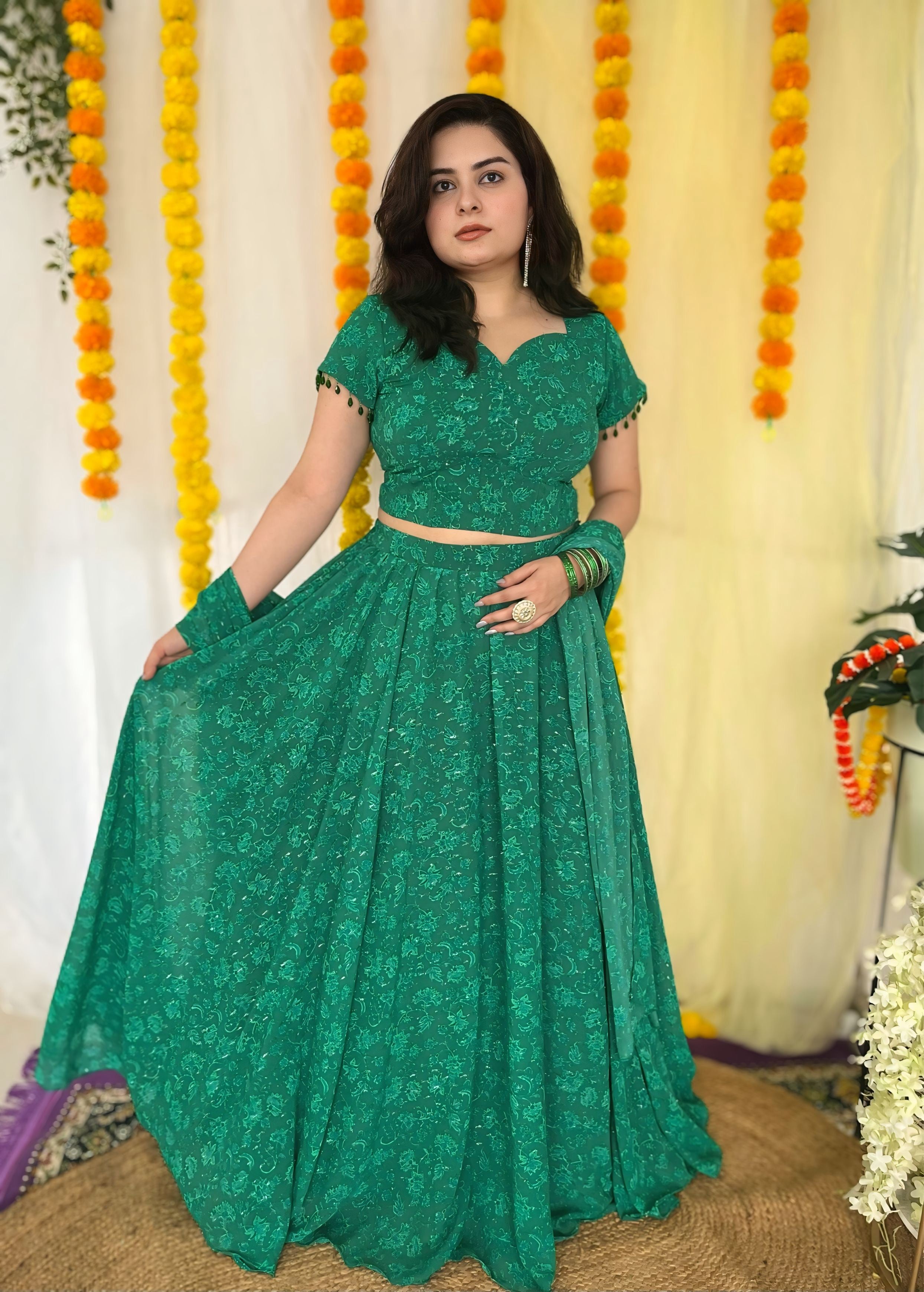 Party wear Peacock Green corset Skirt set