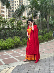 Red Cotton Anarkali Gown with zari Border| South Temple Style