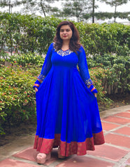 Royal blue real mirror embroidered anarkali