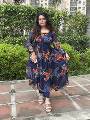 Navy Printed Floral Kurta Set