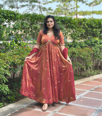 Bronze Silk Hand Embroidered Anarkali-Wedding &Festive wear