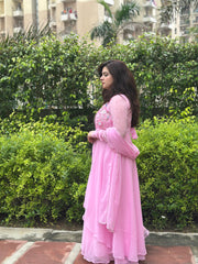 Hand embroidered georgette pink anarkali