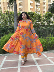 Orange Floral Chiffon Anarkali Suit Set| Kasumi
