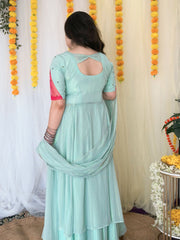 Partywear Hand embroidered Sea Green Skirt Set