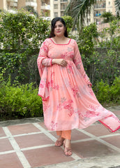 Peach Floral Chiffon Festive Wear Anarkali Set| kasumi