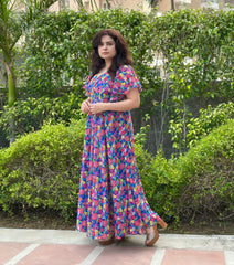 Blue Floral Georgette Maxi Dress