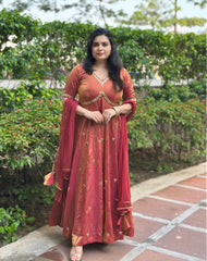 Bronze Silk Hand Embroidered Anarkali-Wedding &Festive wear