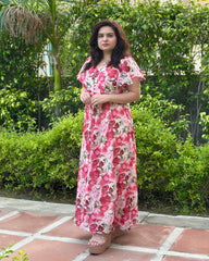 Floral Pink Chiffon Maxi Dress