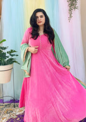 Party wear pink velvet anarkali