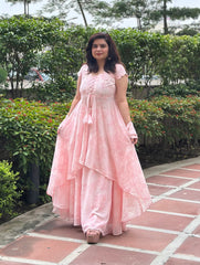 Pastel pink georgette skirt set