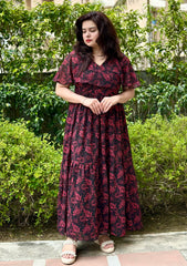 Black & Red chiffon 2 tier maxi dress