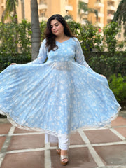 Pure Georgette Powder Blue Cinderella Kurta set