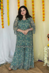 Party wear hand embroidered printed suit palazoo set