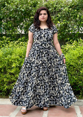 Black Printed Full panel Cut Anarkali With Hand-embroidered Dupatta