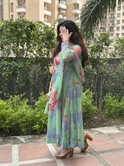 Mint Green Floral Printed Anarkali Set