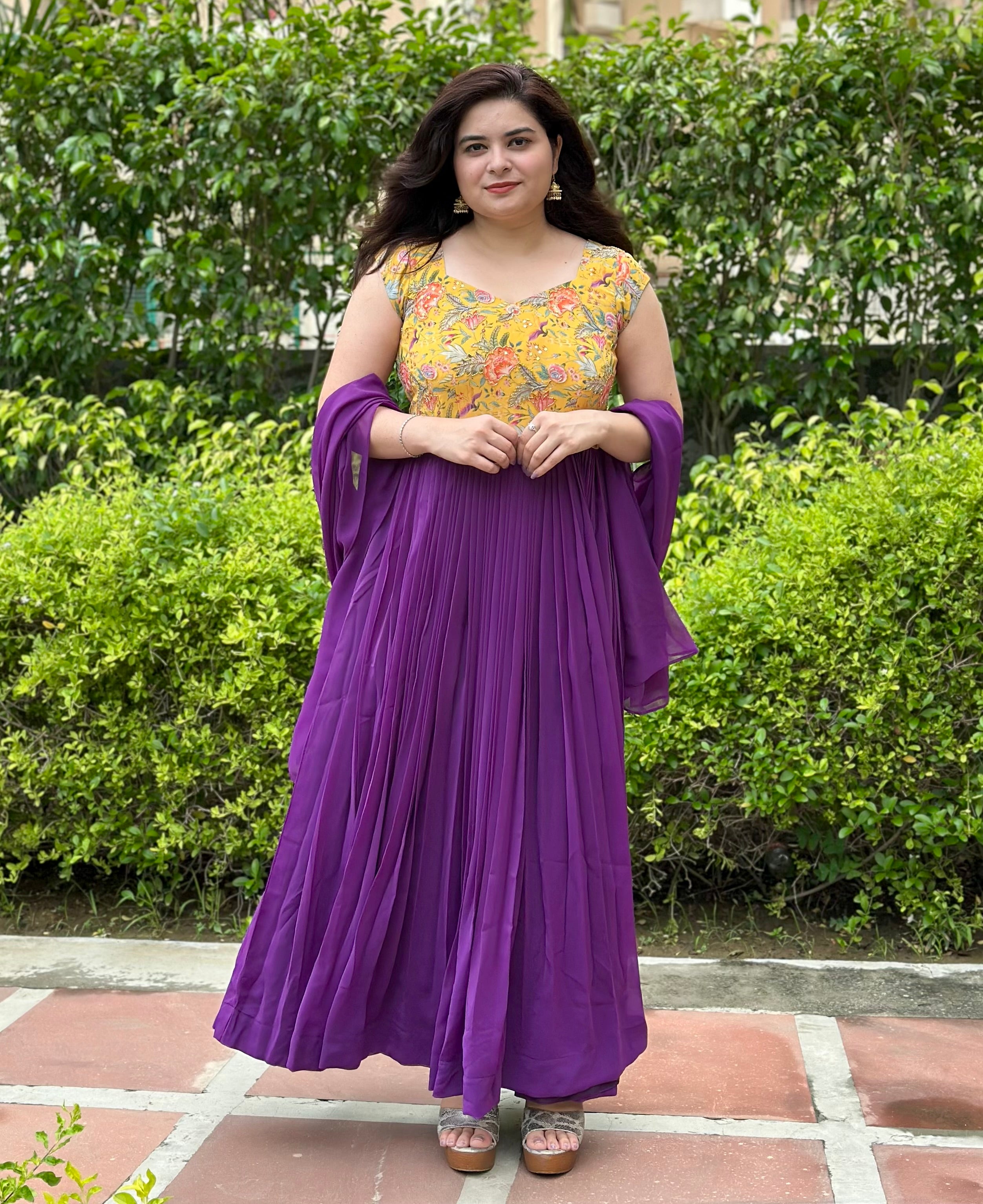 Hand Embroidered Pleated Anarkali