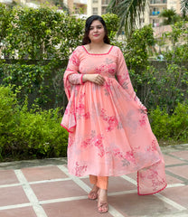 Peach Floral Chiffon Festive Wear Anarkali Set| kasumi