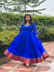 Royal blue real mirror embroidered anarkali