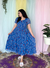 Floral blue chiffon midi