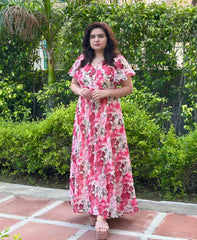 Floral Pink Chiffon Maxi Dress
