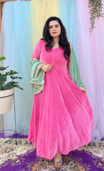 Party wear pink velvet anarkali