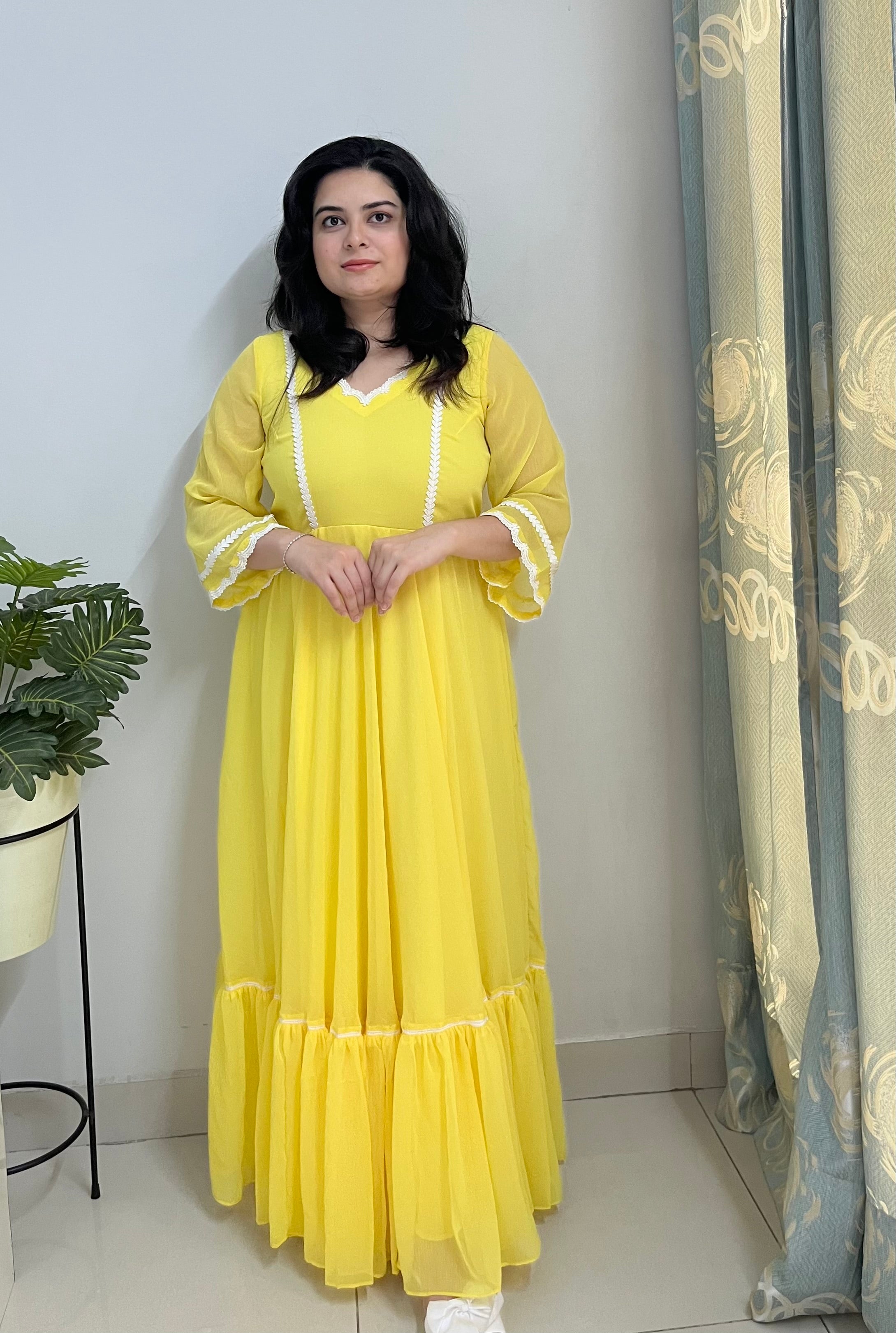 Yellow chiffon maxi dress