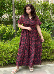 Black & Red chiffon 2 tier maxi dress