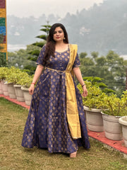 Blue brocade silk party wear Anarkali