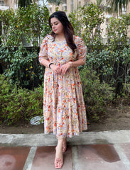 Printed floral almond frock for women