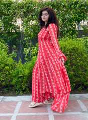 Red lurex front slit anarkali kurta set