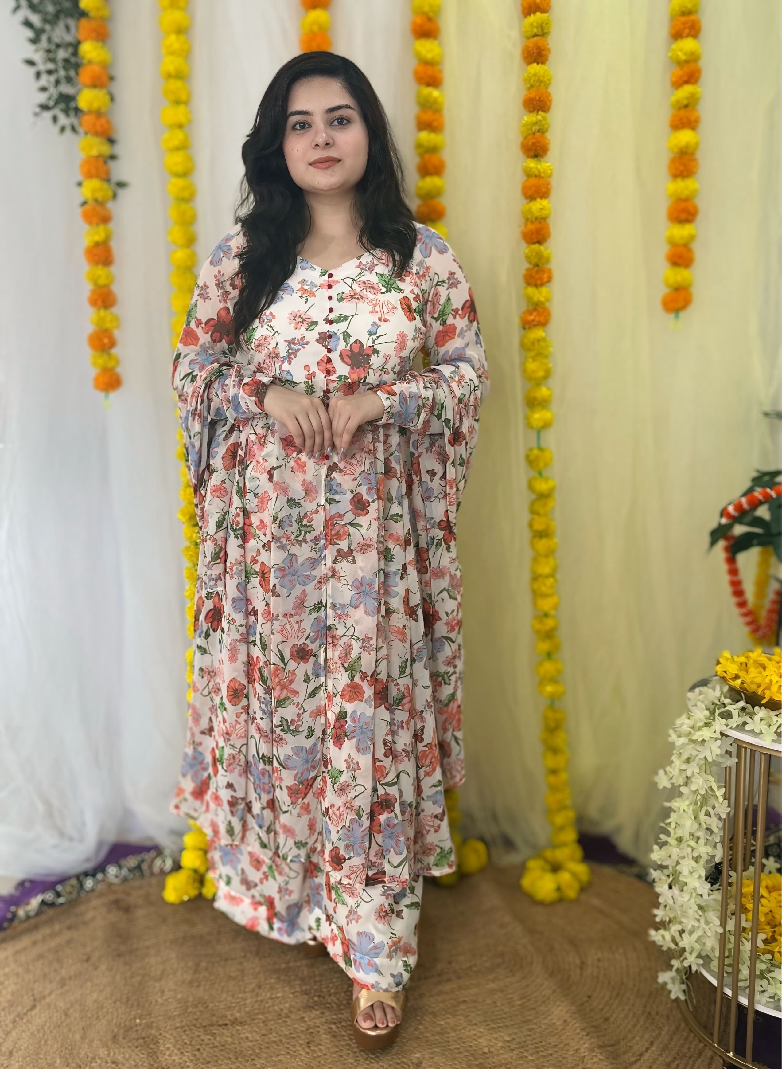 Printed front slit palazoo set
