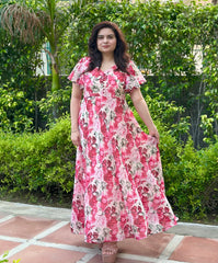 Floral Pink Chiffon Maxi Dress