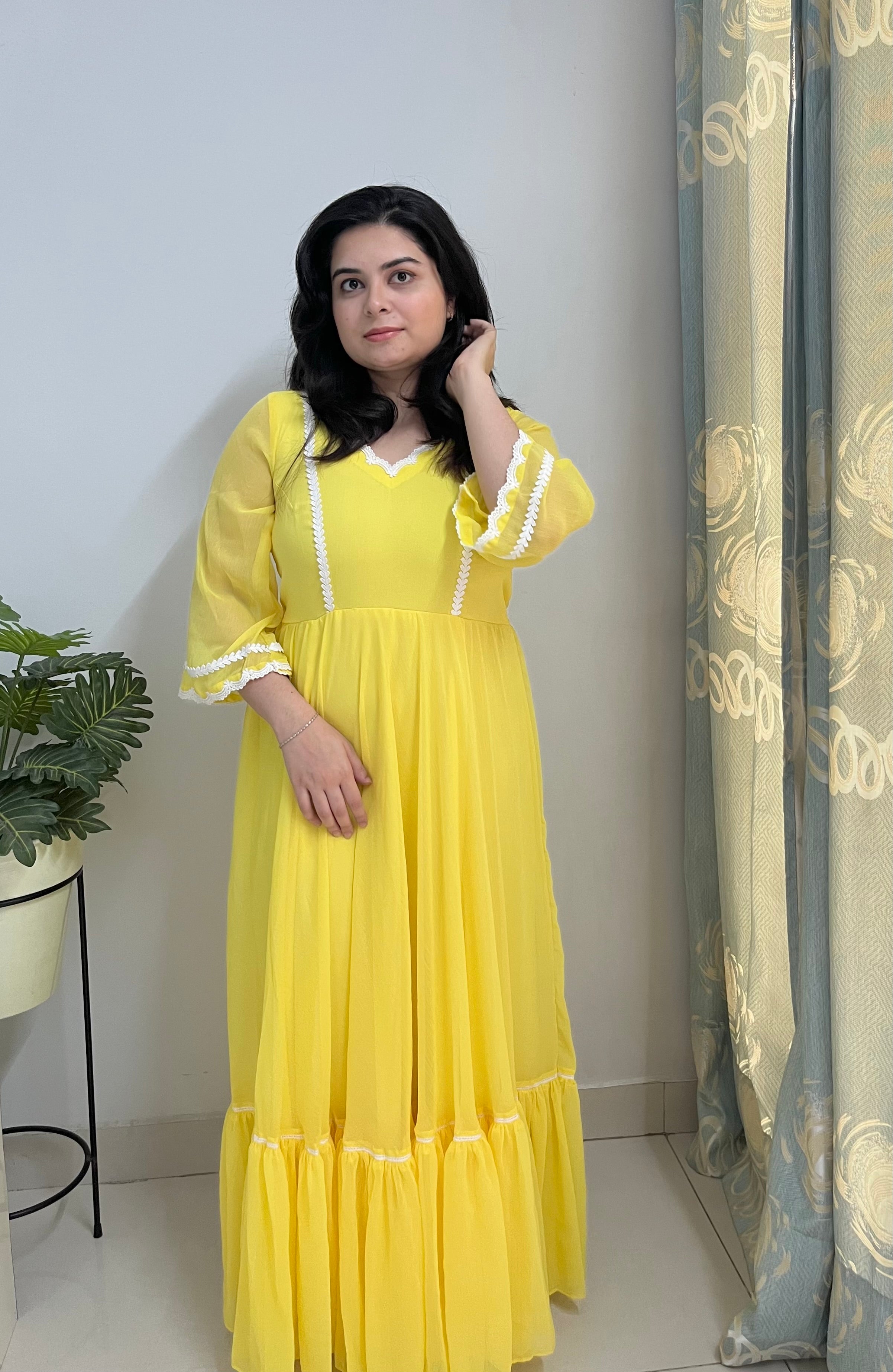 Yellow chiffon maxi dress