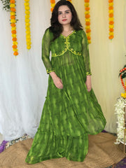 Party-wear Hand Embroidered Green Sharara Suit set