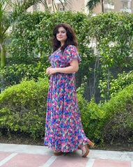 Blue Floral Georgette Maxi Dress