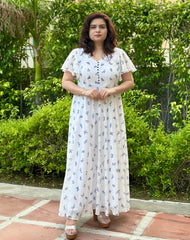 White georgette butterfly maxi dress